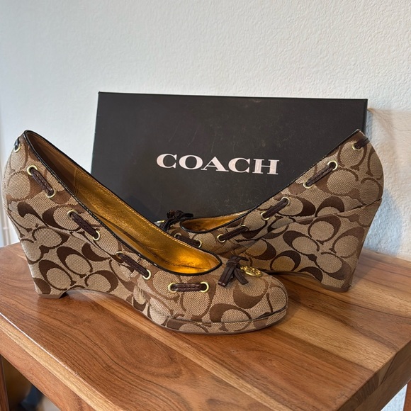 Coach Shoes - 🍬 Coach Fabric Wedges Size 8